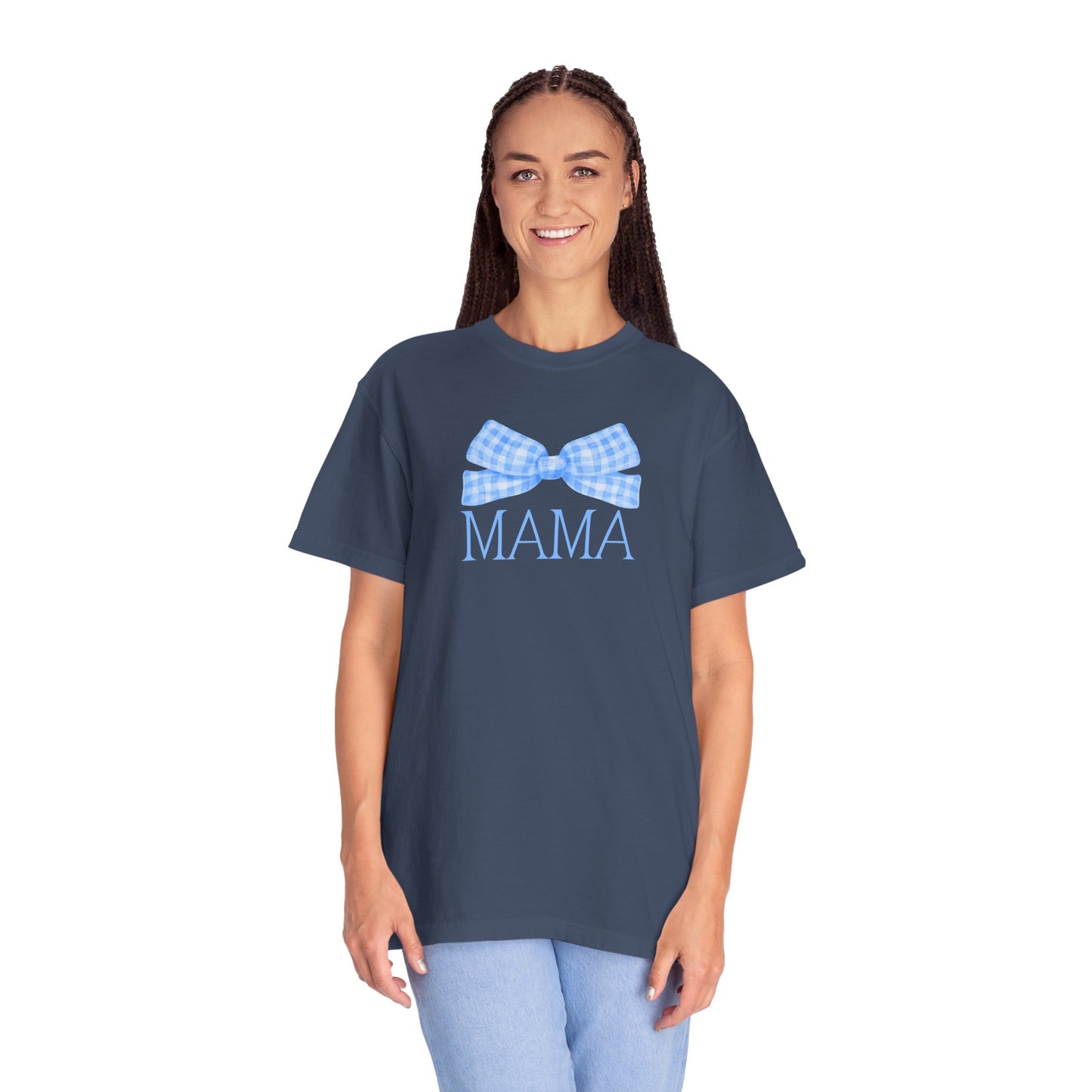 Mama Blue Bow Comfort Colors Tee
