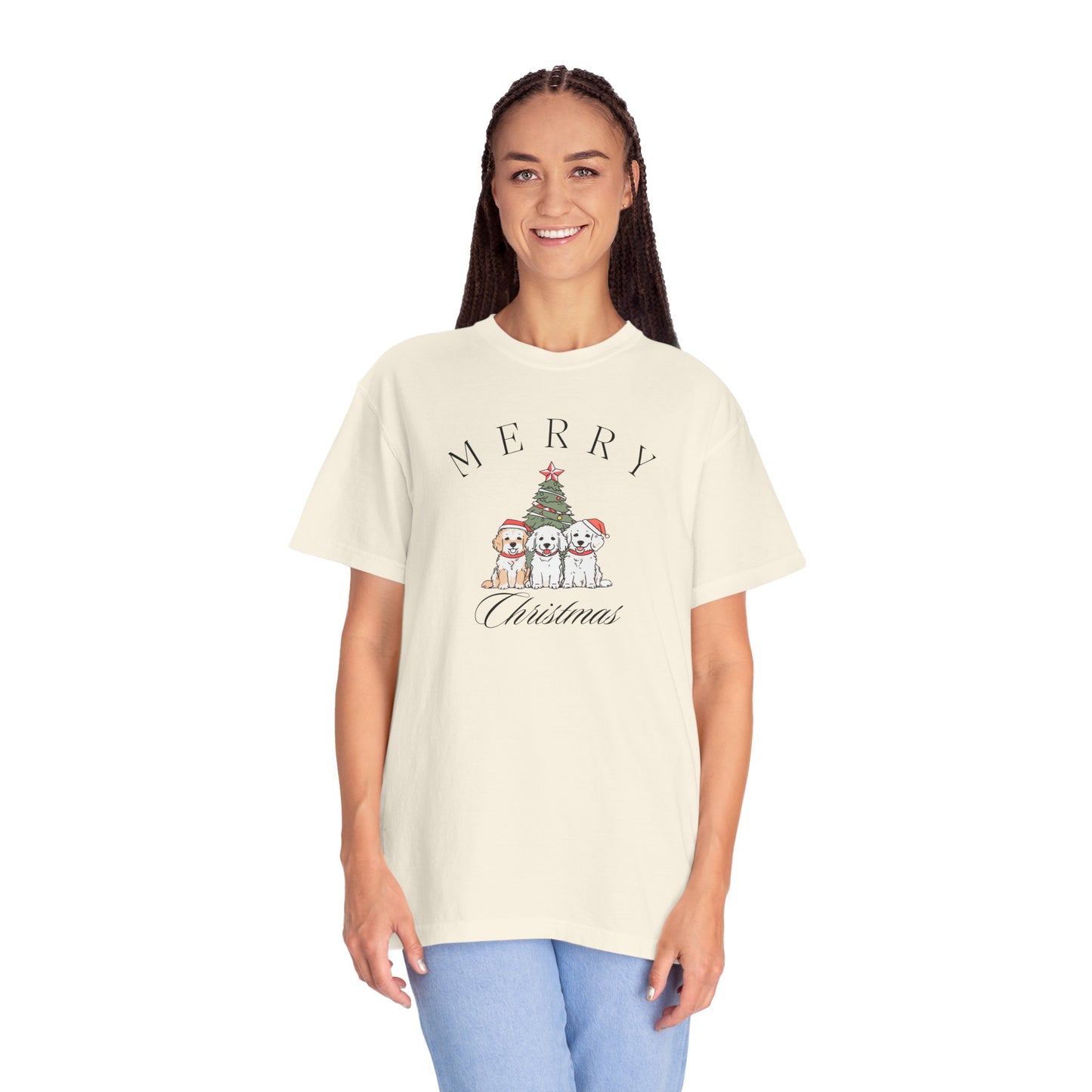 Merry Christmas Puppies Comfort Colors Tee