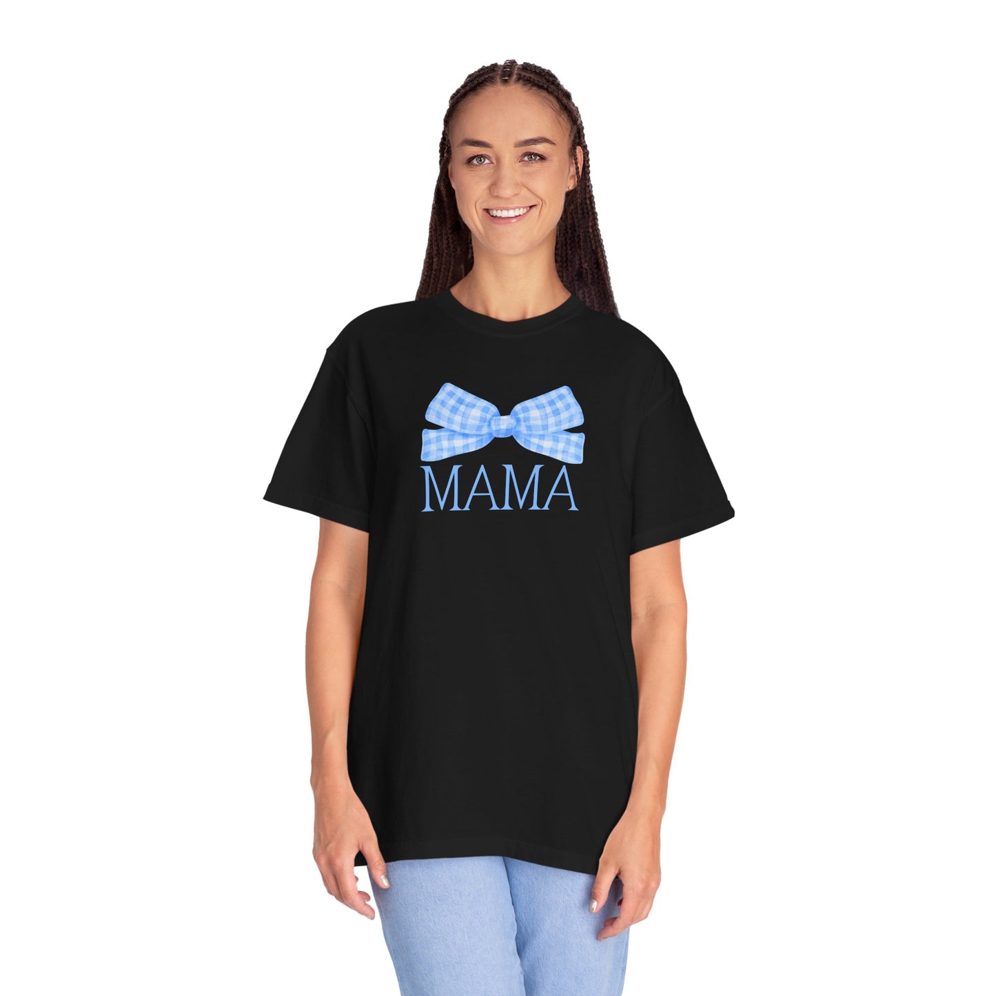 Mama Blue Bow Comfort Colors Tee