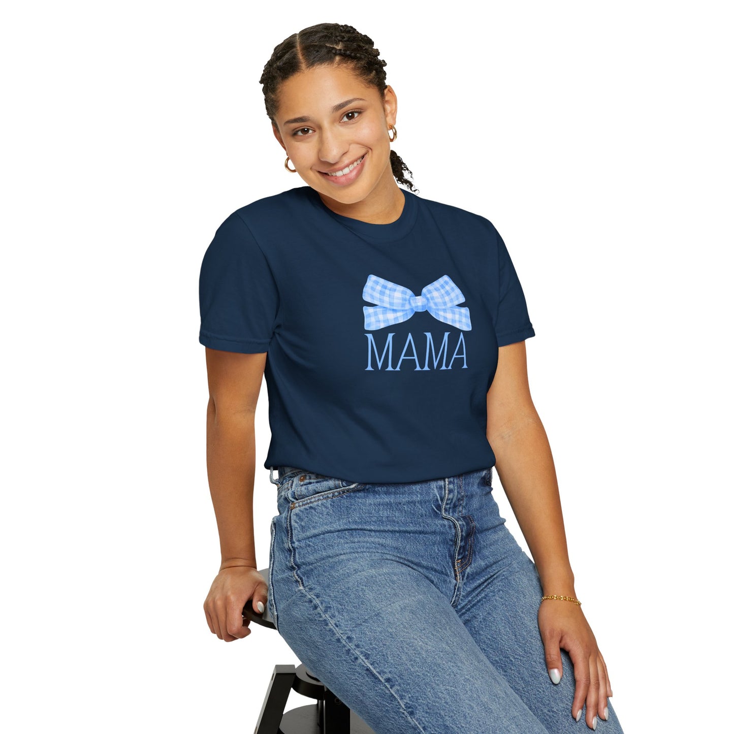 Mama Blue Bow Comfort Colors Tee