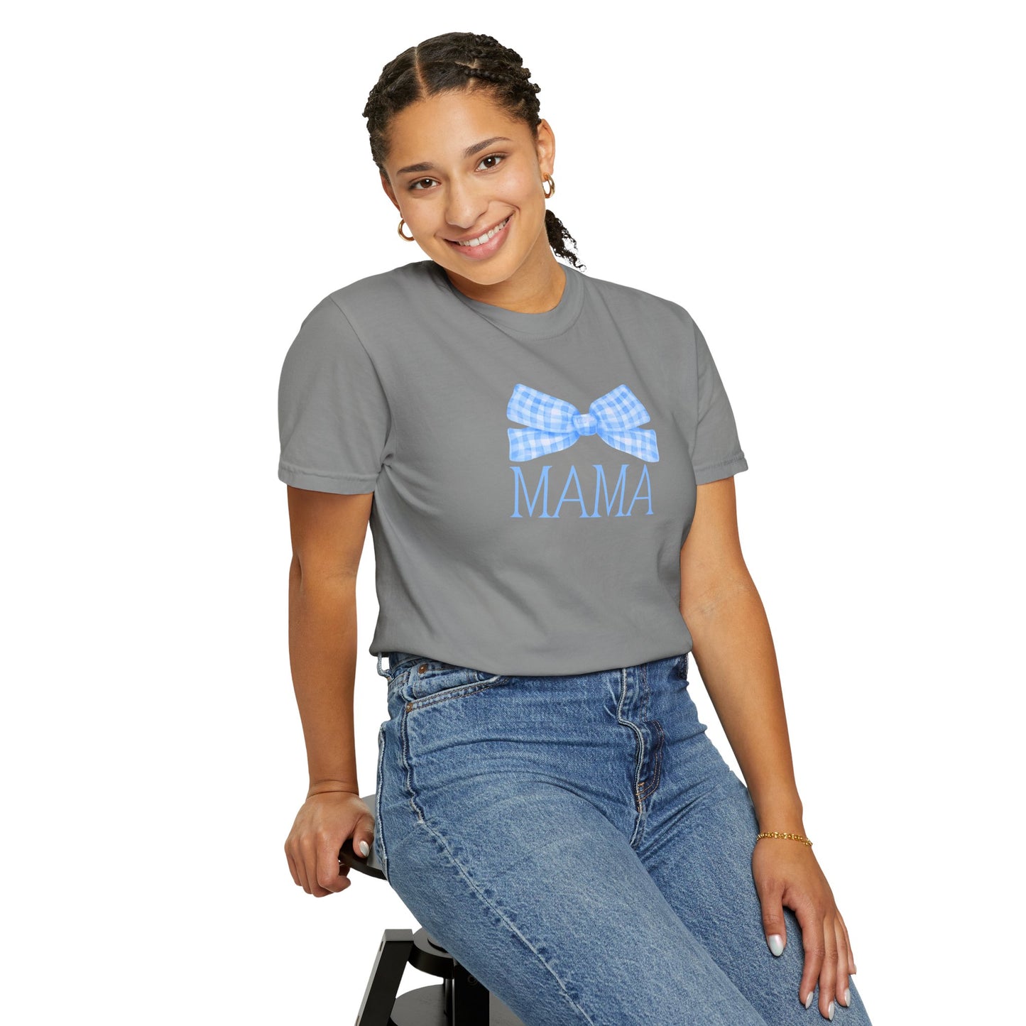 Mama Blue Bow Comfort Colors Tee