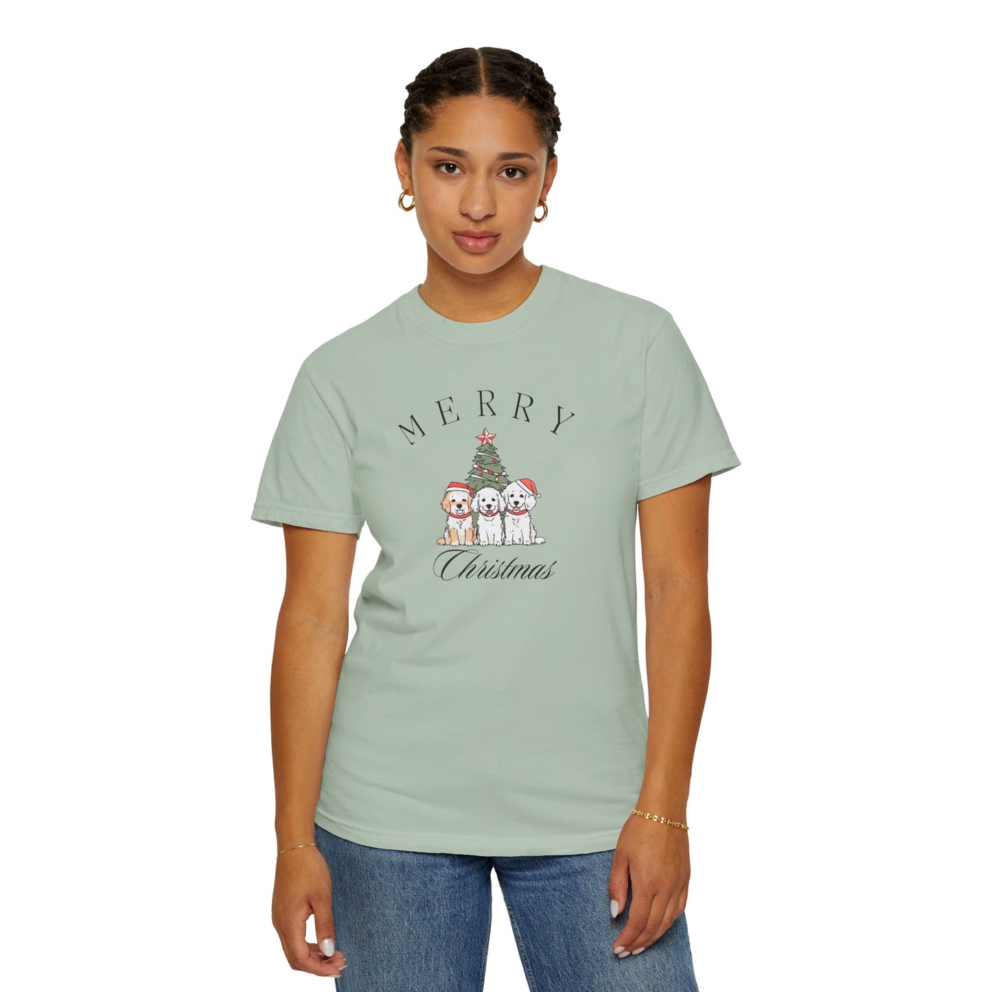 Merry Christmas Puppies Comfort Colors Tee