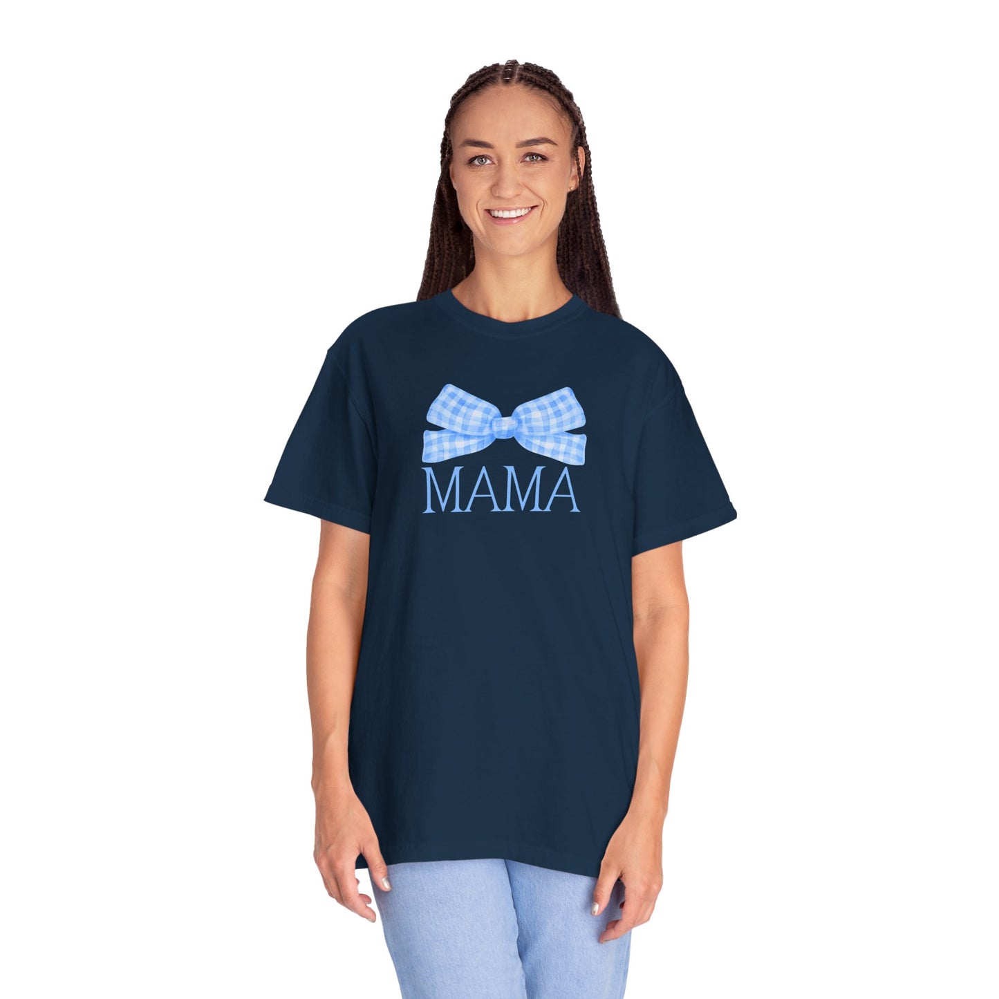 Mama Blue Bow Comfort Colors Tee