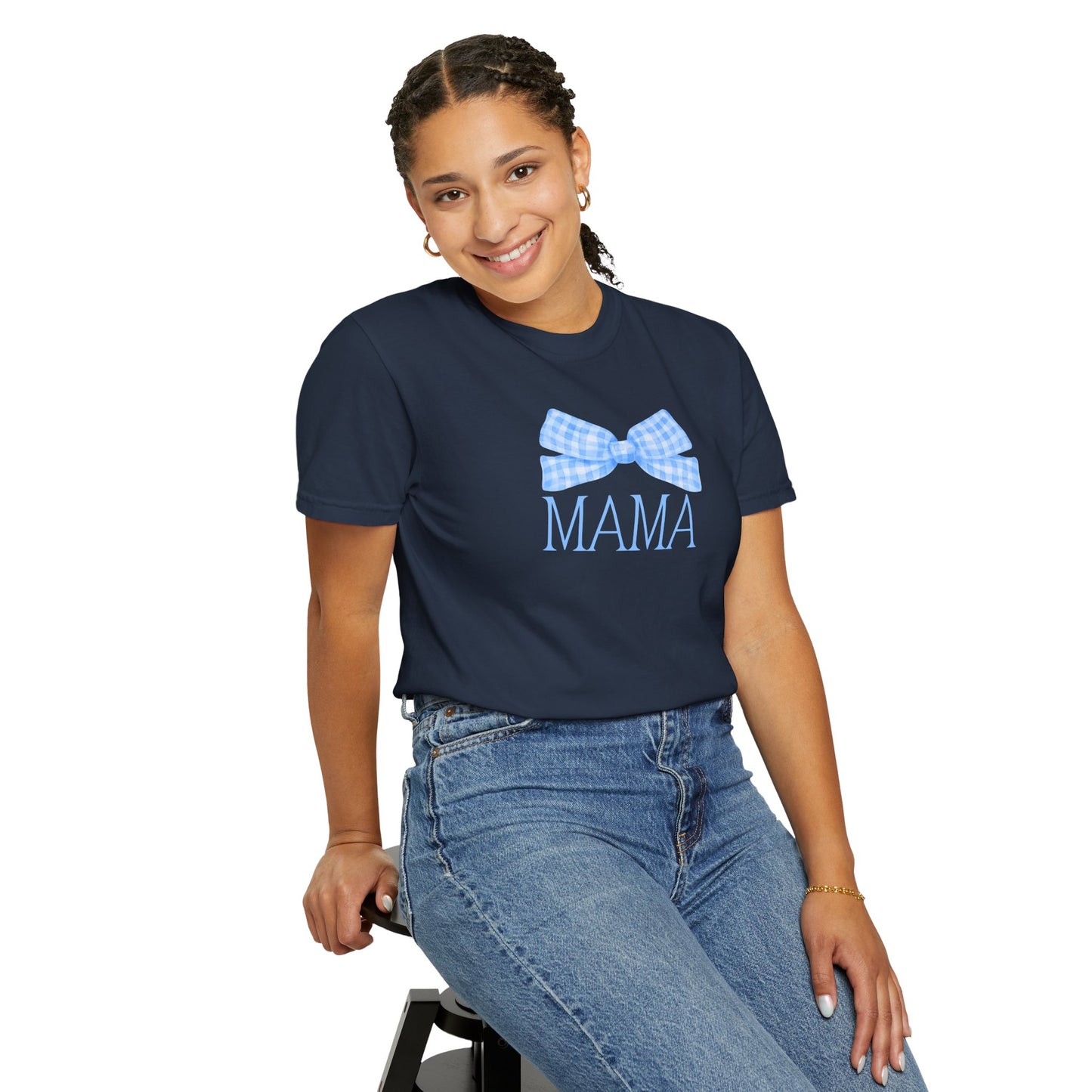 Mama Blue Bow Comfort Colors Tee