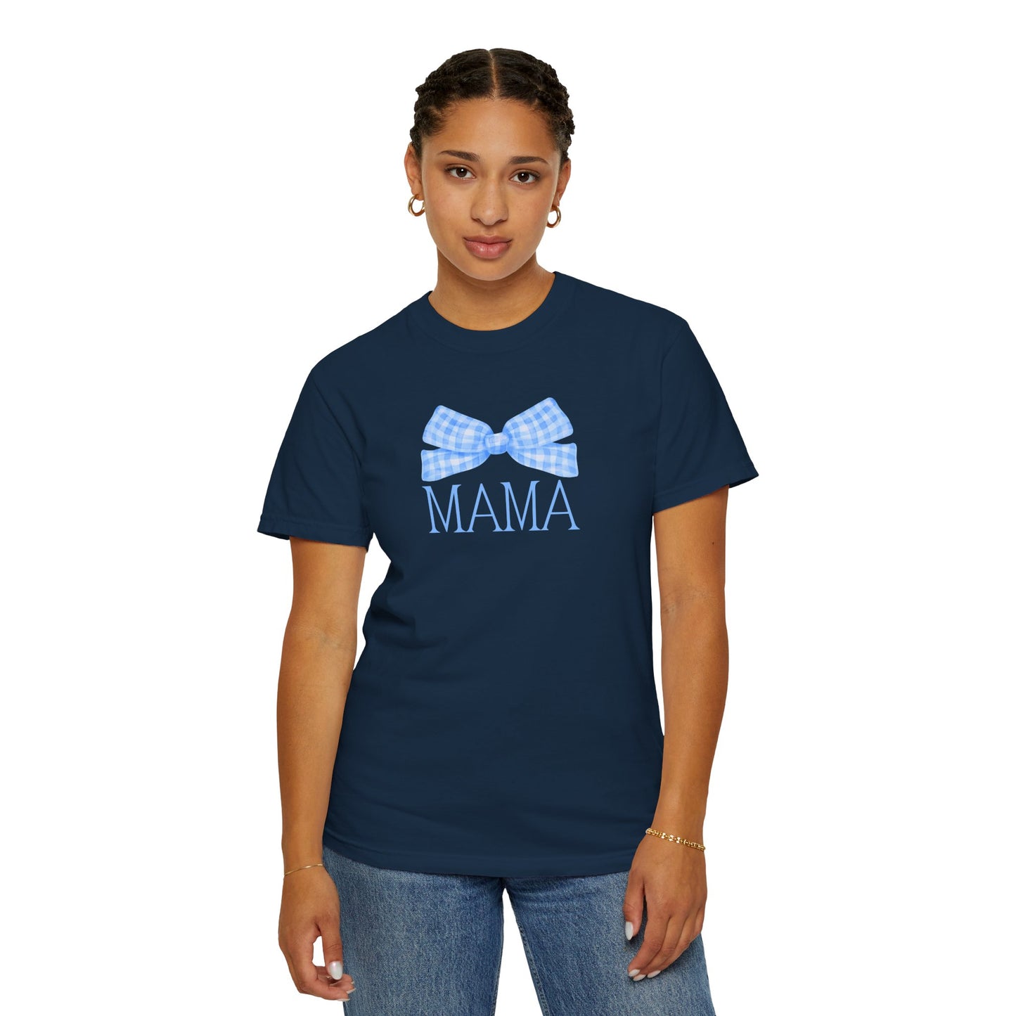 Mama Blue Bow Comfort Colors Tee