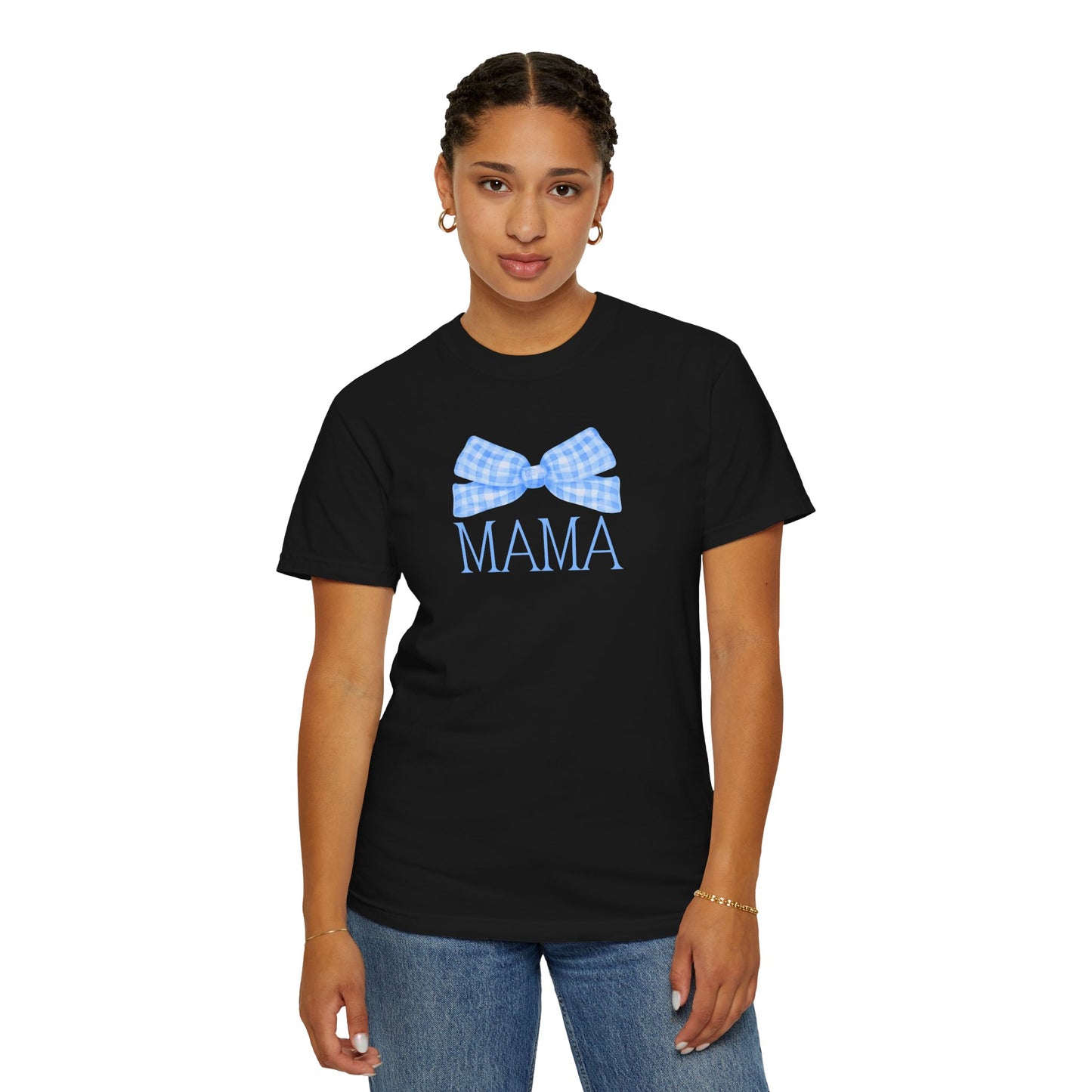 Mama Blue Bow Comfort Colors Tee
