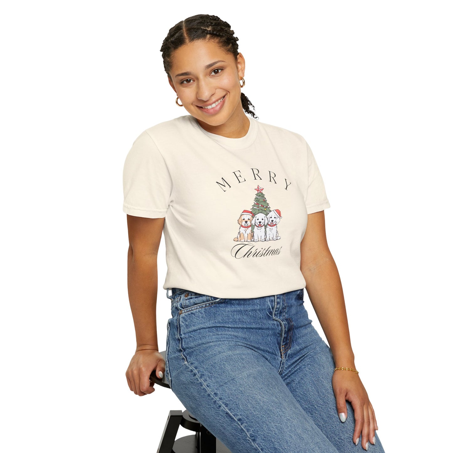 Merry Christmas Puppies Comfort Colors Tee