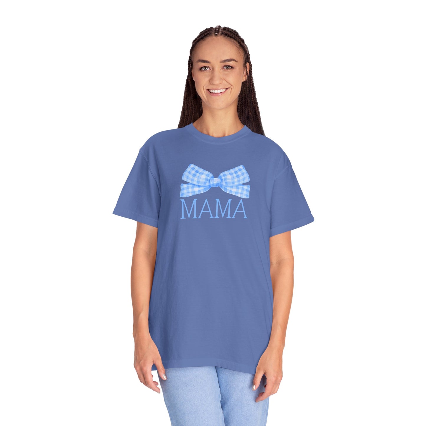 Mama Blue Bow Comfort Colors Tee
