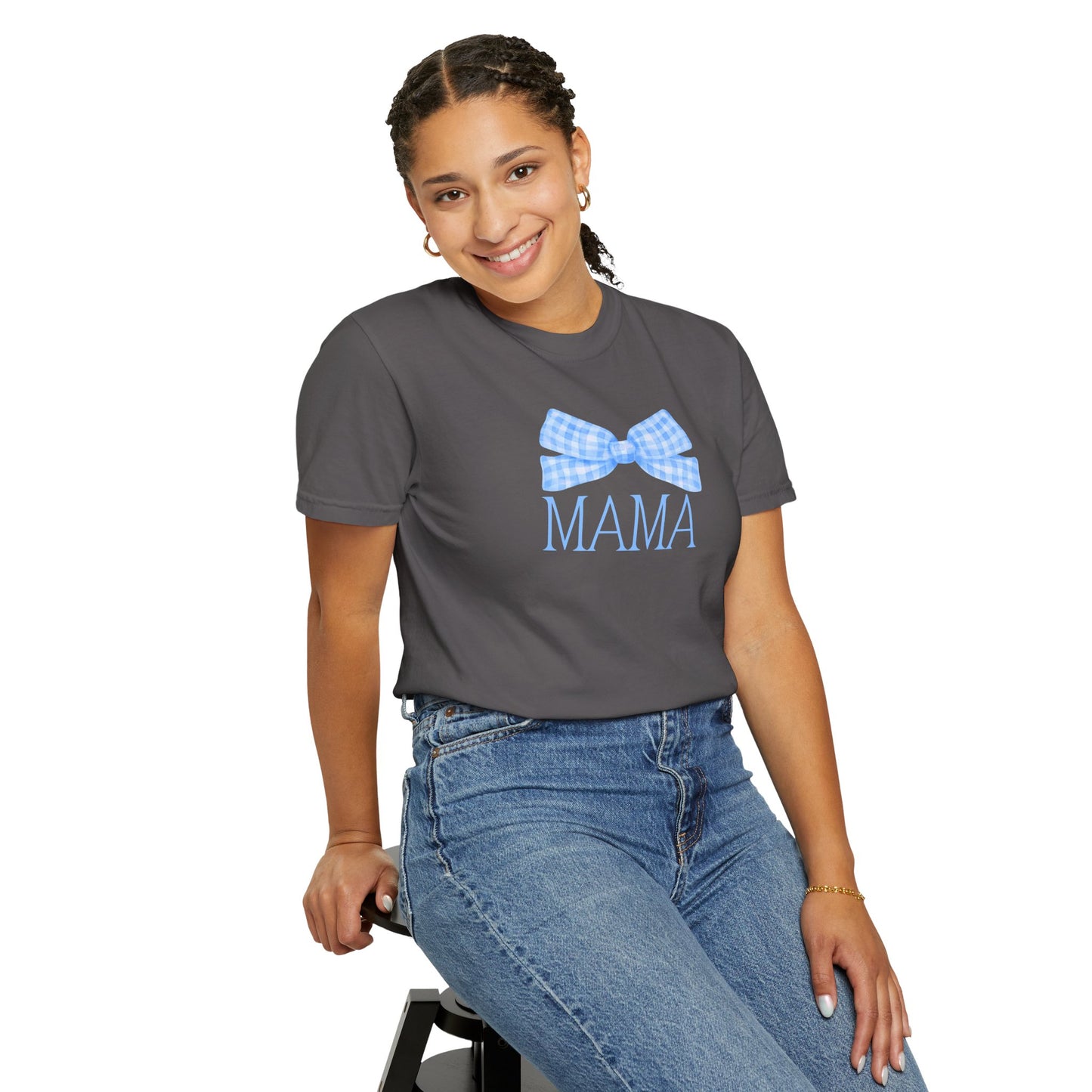 Mama Blue Bow Comfort Colors Tee