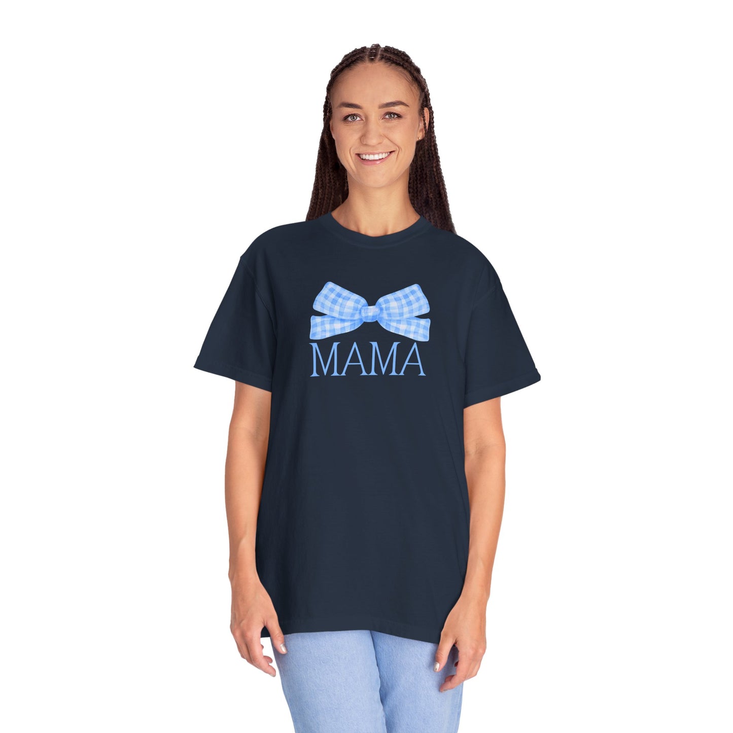 Mama Blue Bow Comfort Colors Tee