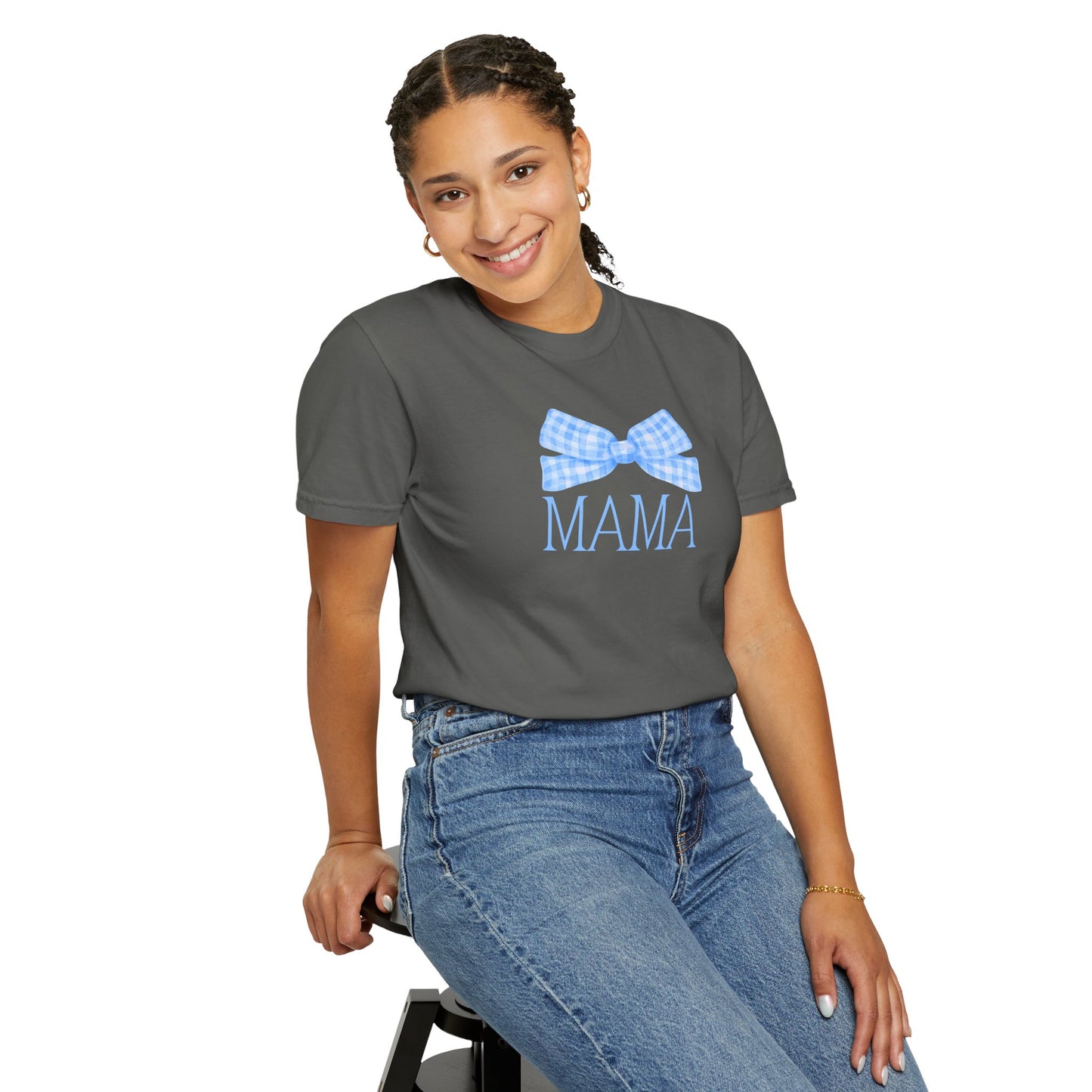 Mama Blue Bow Comfort Colors Tee