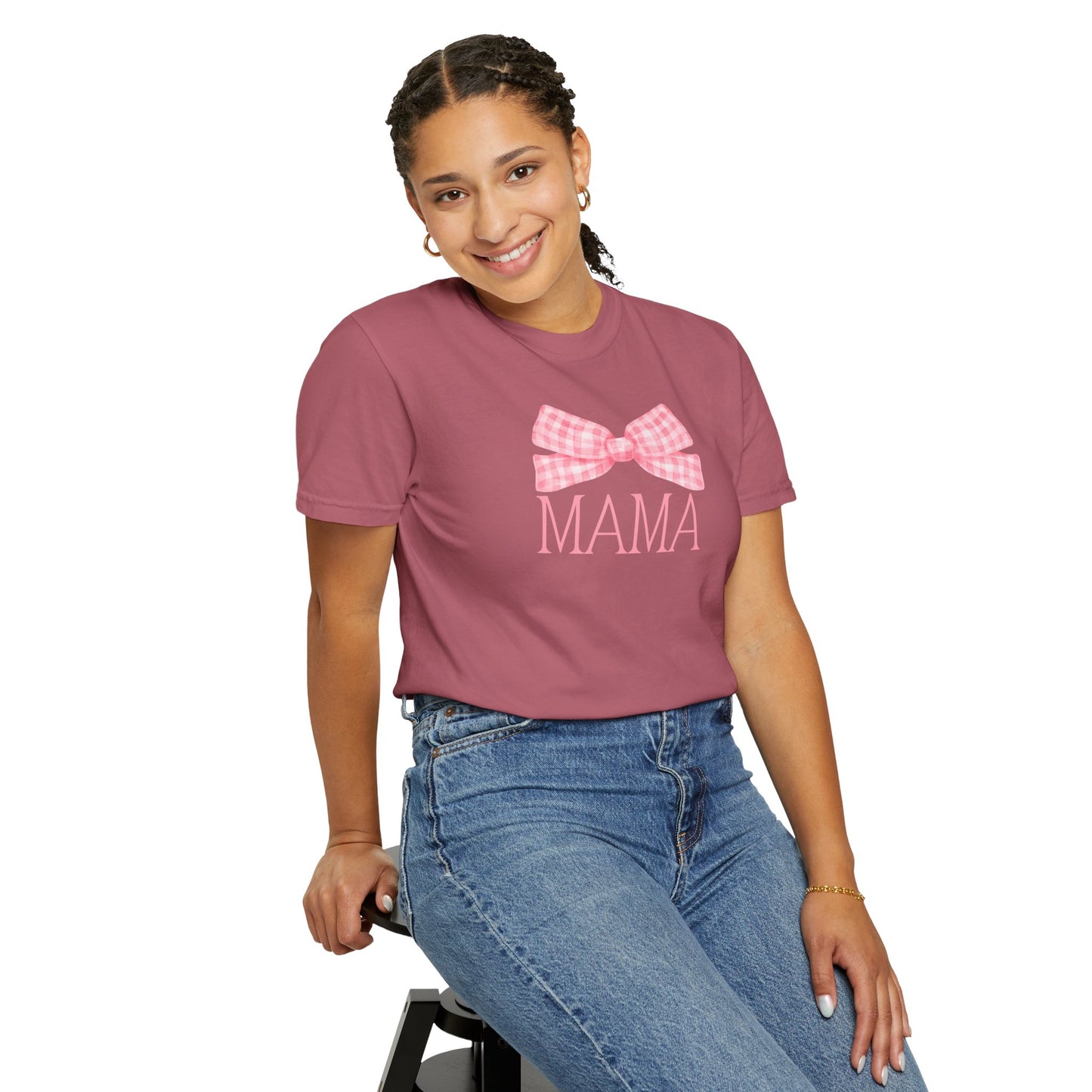 Mama Pink Bow Comfort Colors Tee