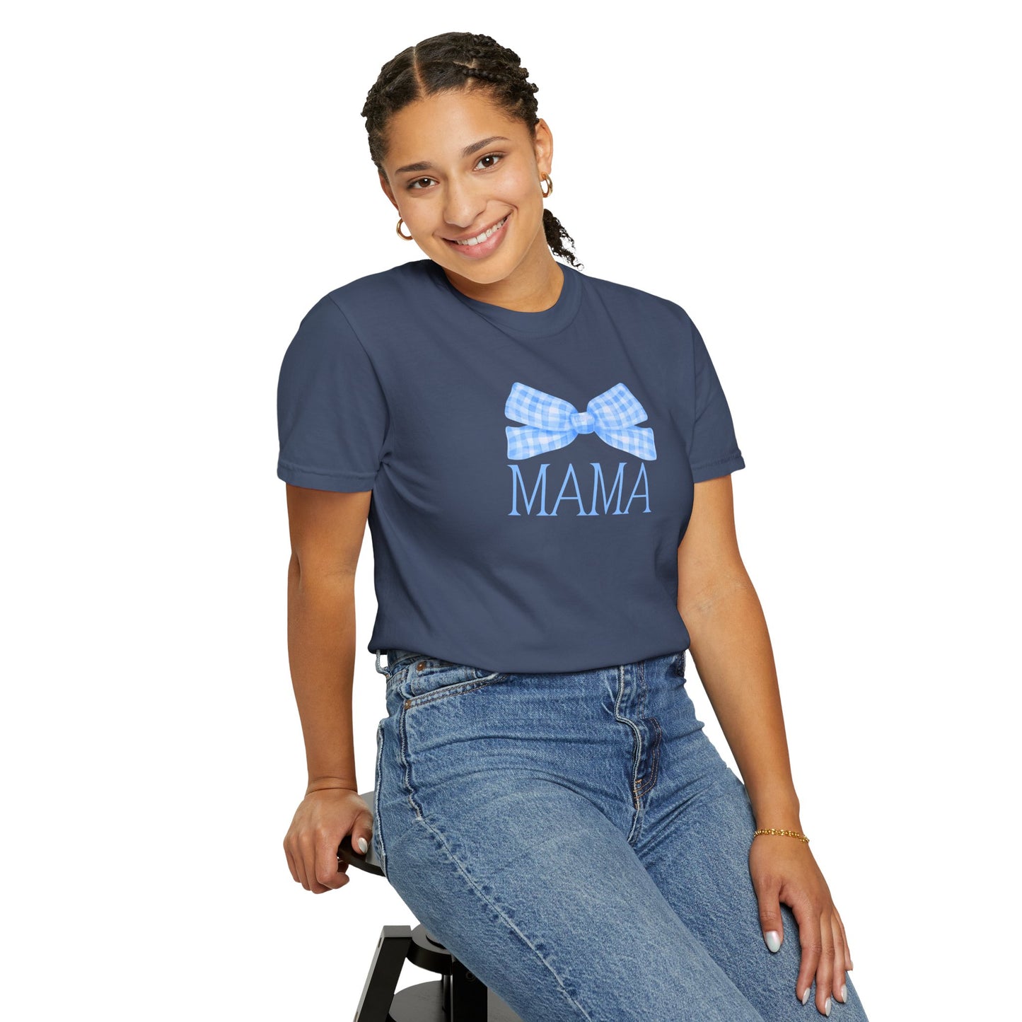 Mama Blue Bow Comfort Colors Tee