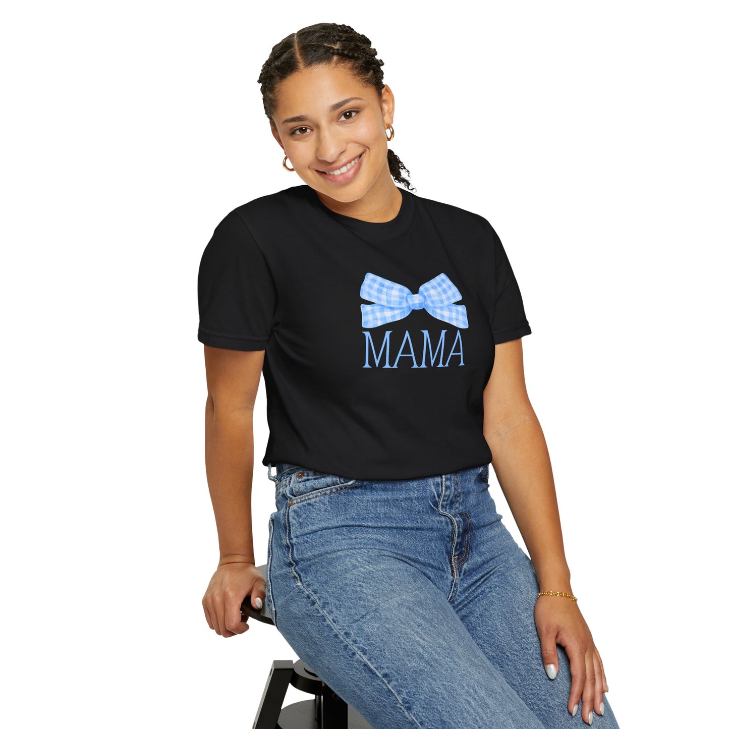 Mama Blue Bow Comfort Colors Tee