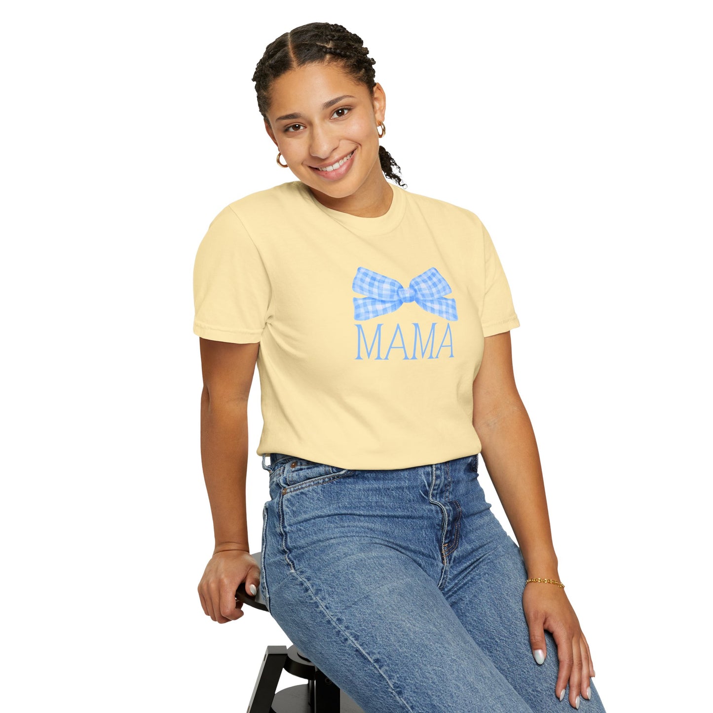Mama Blue Bow Comfort Colors Tee
