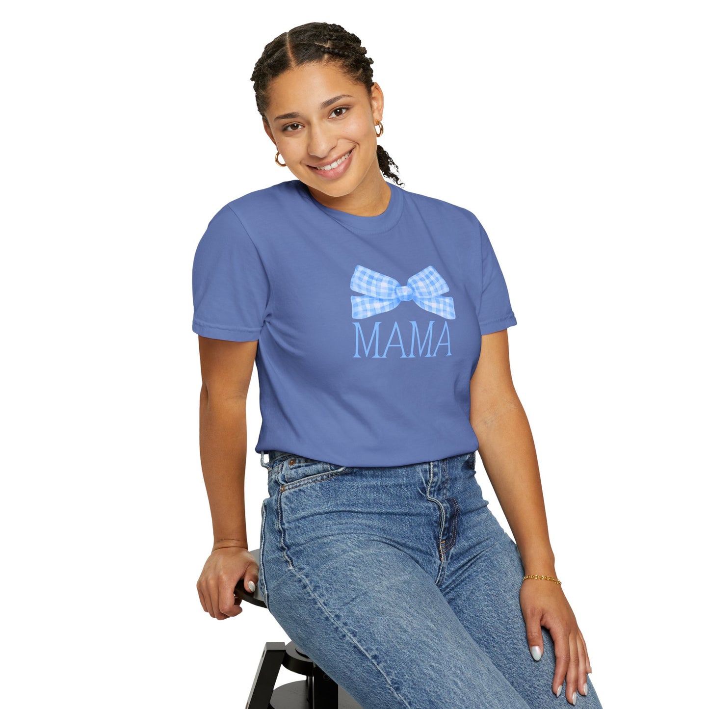 Mama Blue Bow Comfort Colors Tee