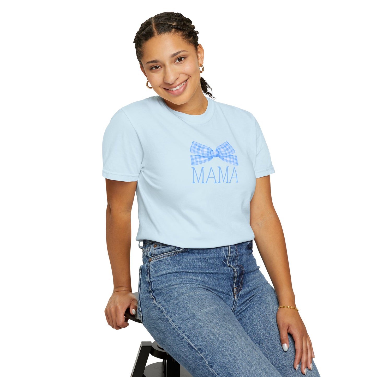 Mama Bow Blue Comfort Colors Tee