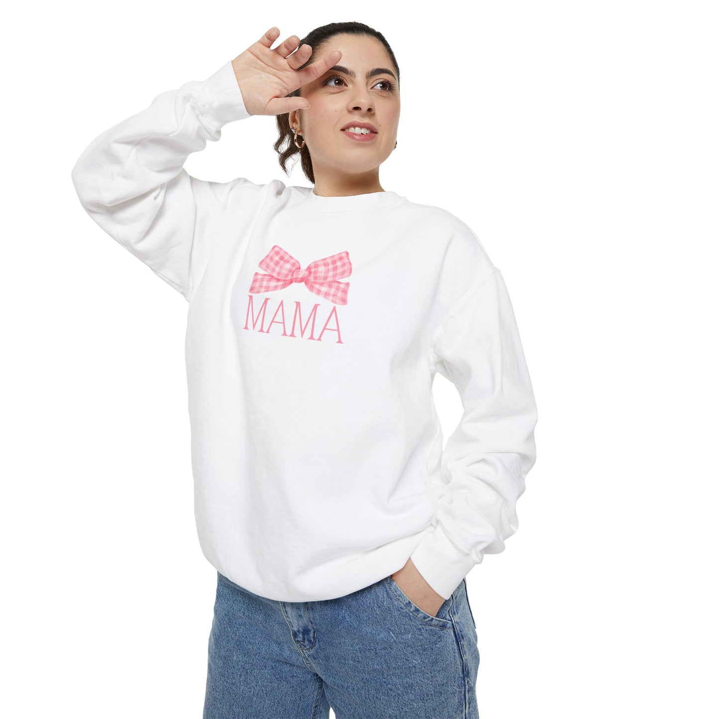 Mama Bow Pink Comfort Colors Sweatshirt