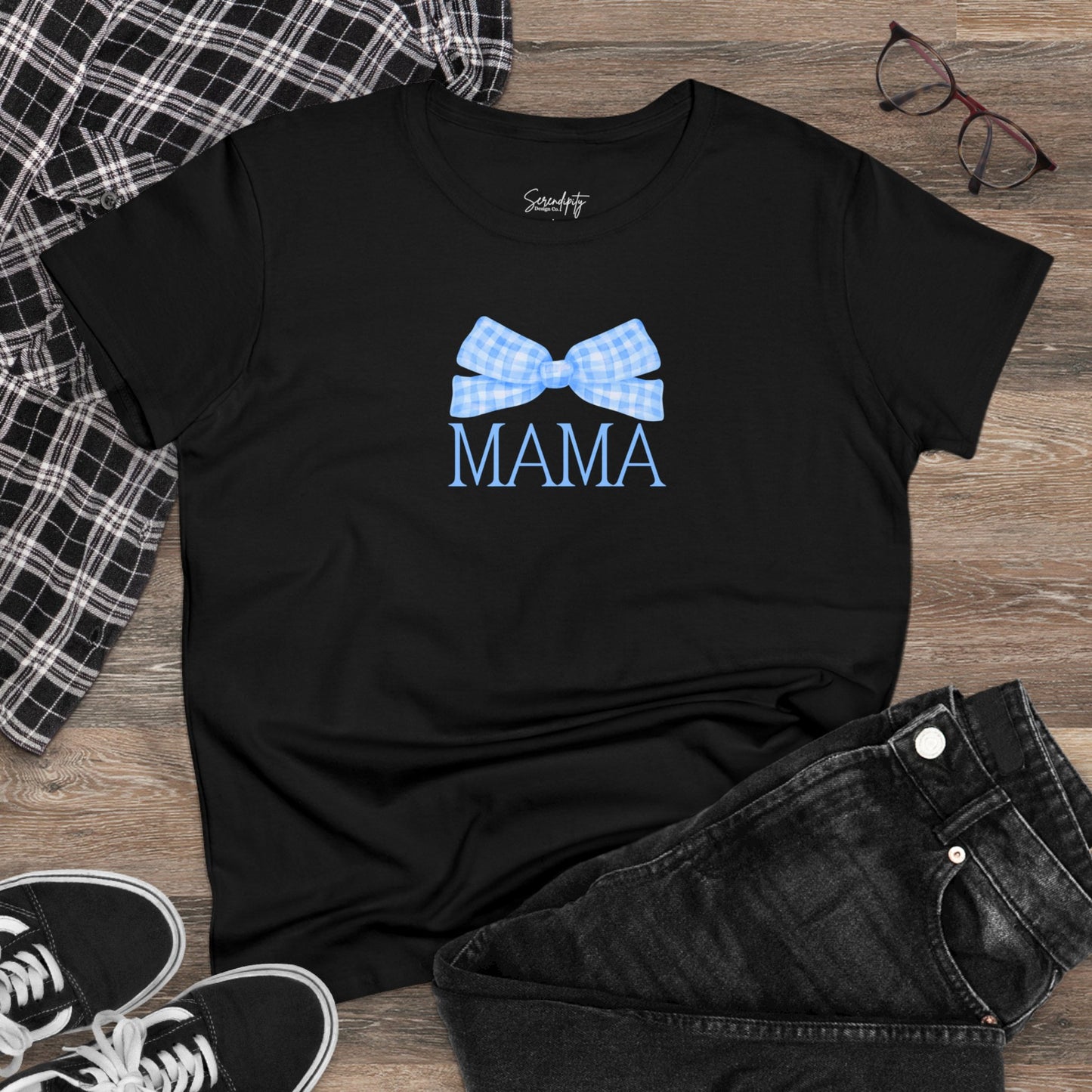 Mama Bow Blue Baby Tee