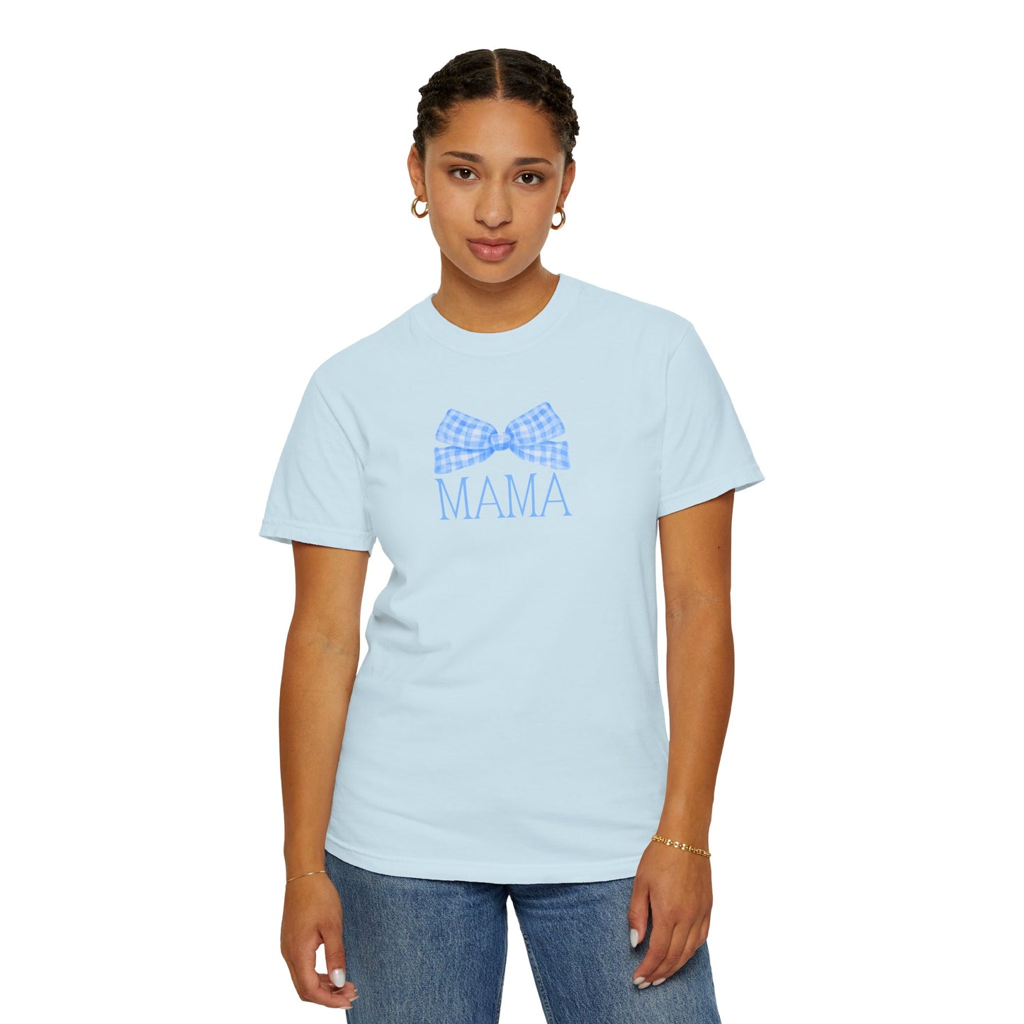 Mama Bow Blue Comfort Colors Tee