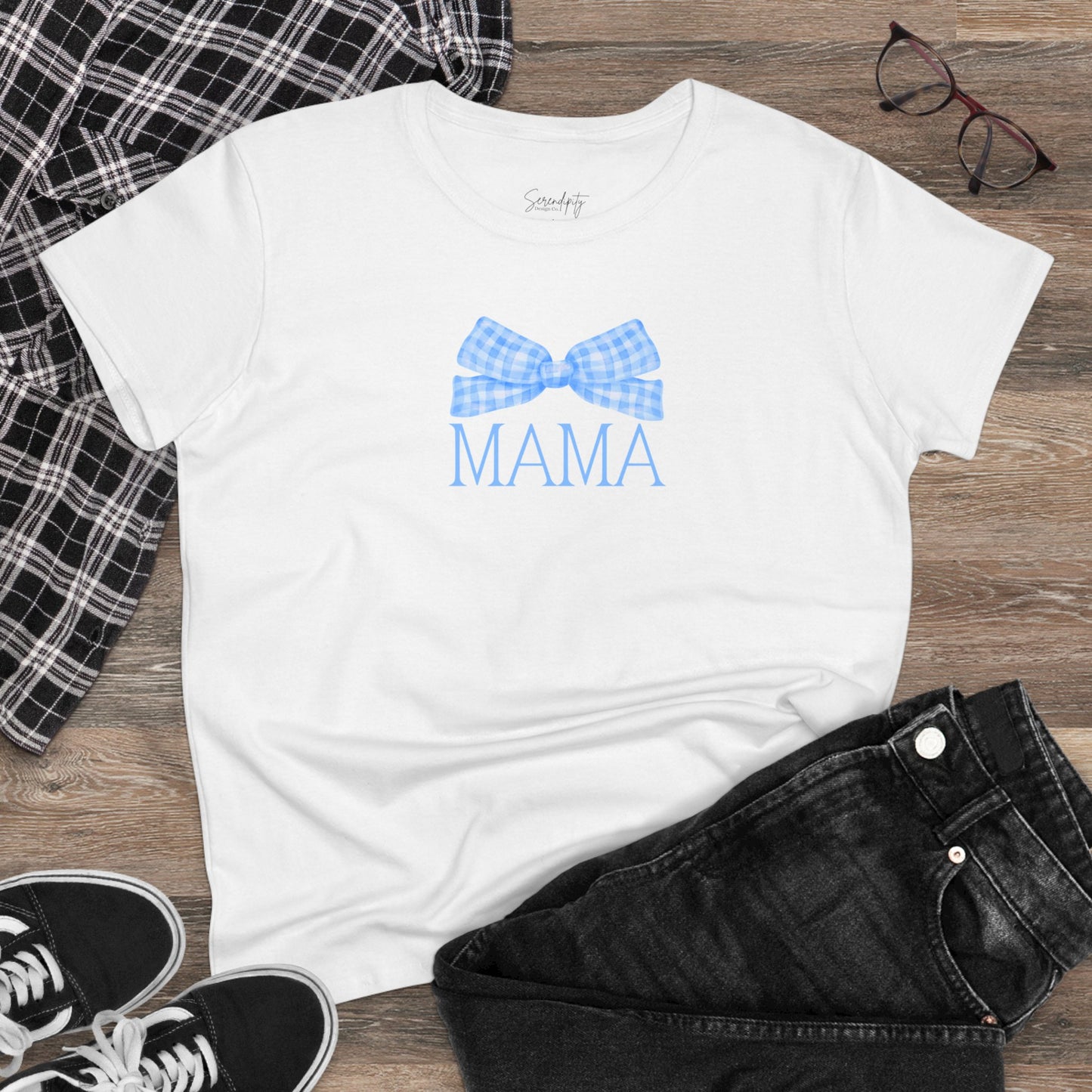 Mama Bow Blue Baby Tee