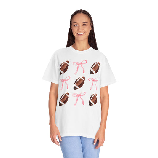 Football Bows Comfort Colors Tee