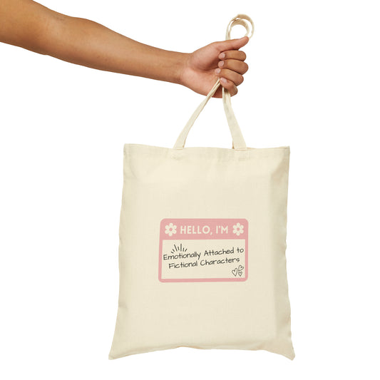 Emotionally Attached to Fictional Characters Name Tag Pink Tote Bag