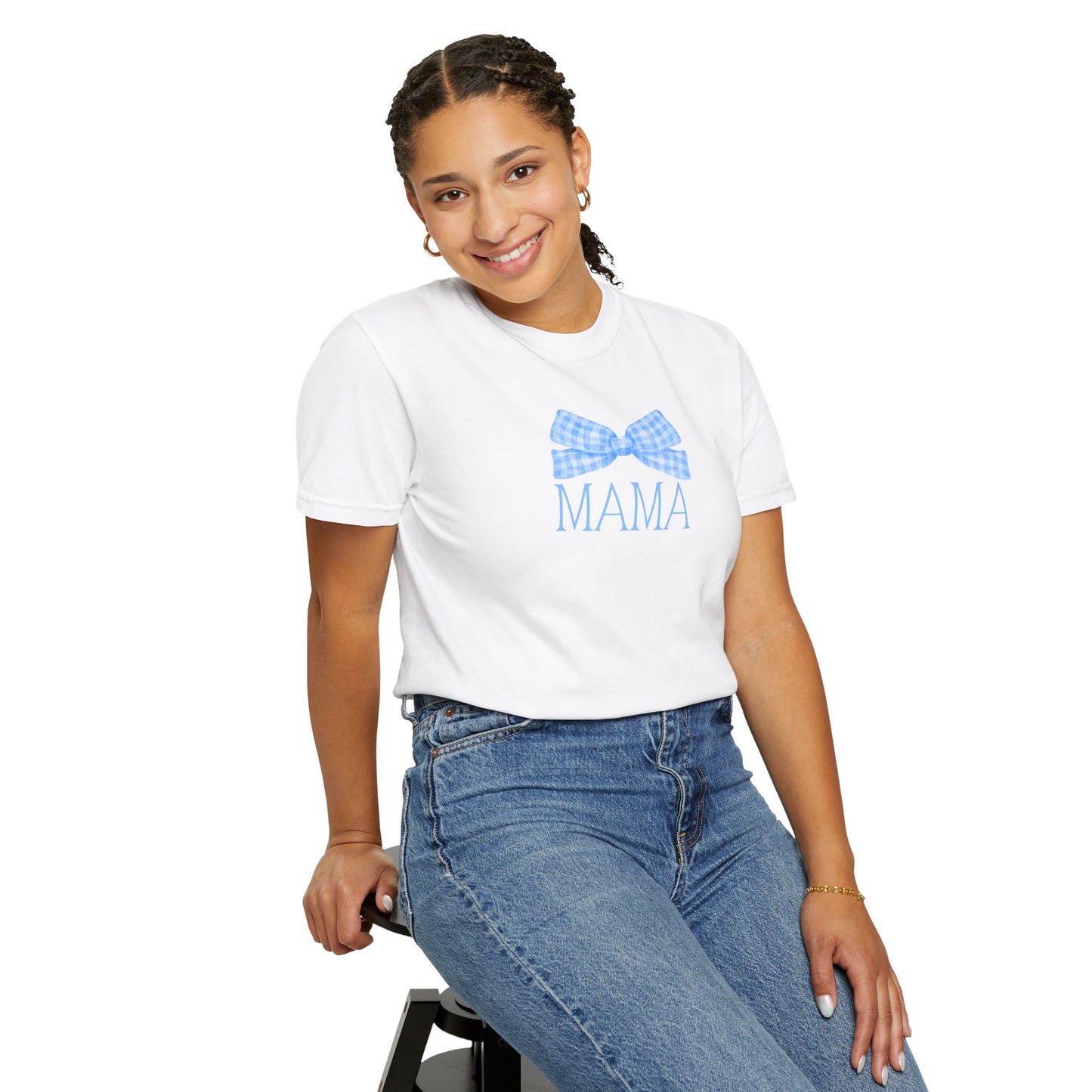 Mama Bow Blue Comfort Colors Tee