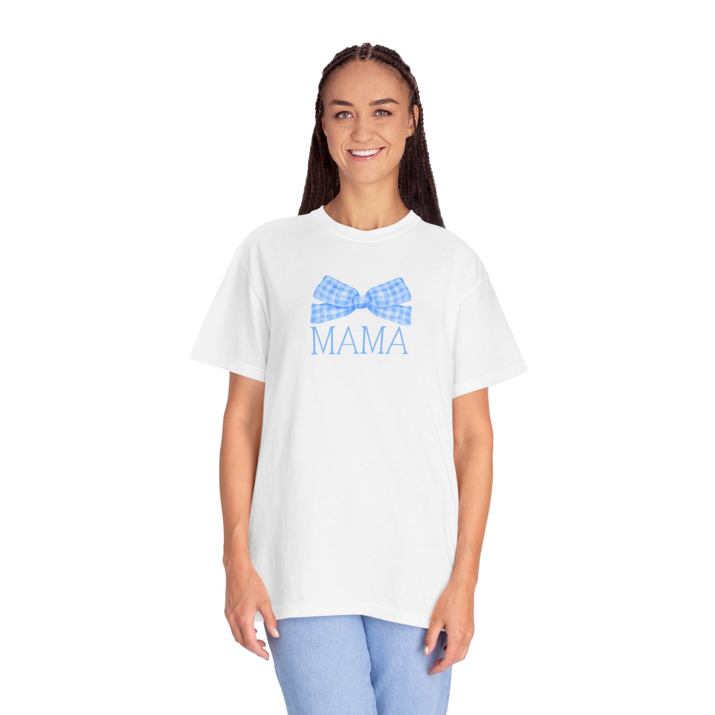 Mama Bow Blue Comfort Colors Tee