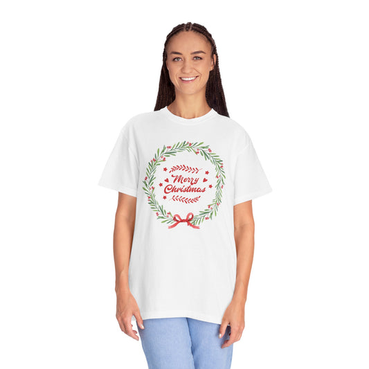Merry Christmas Wreath Comfort Colors Tee