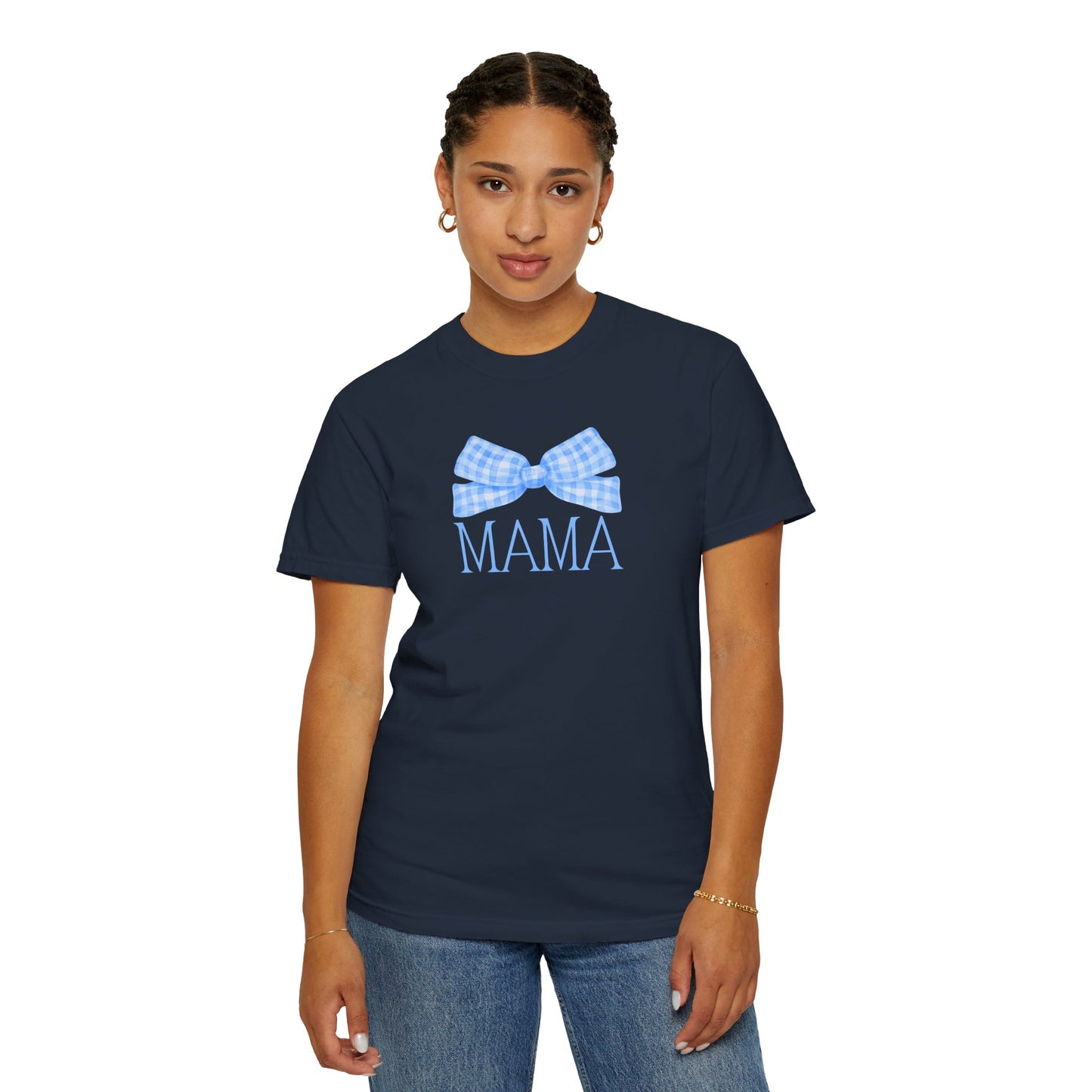 Mama Blue Bow Comfort Colors Tee