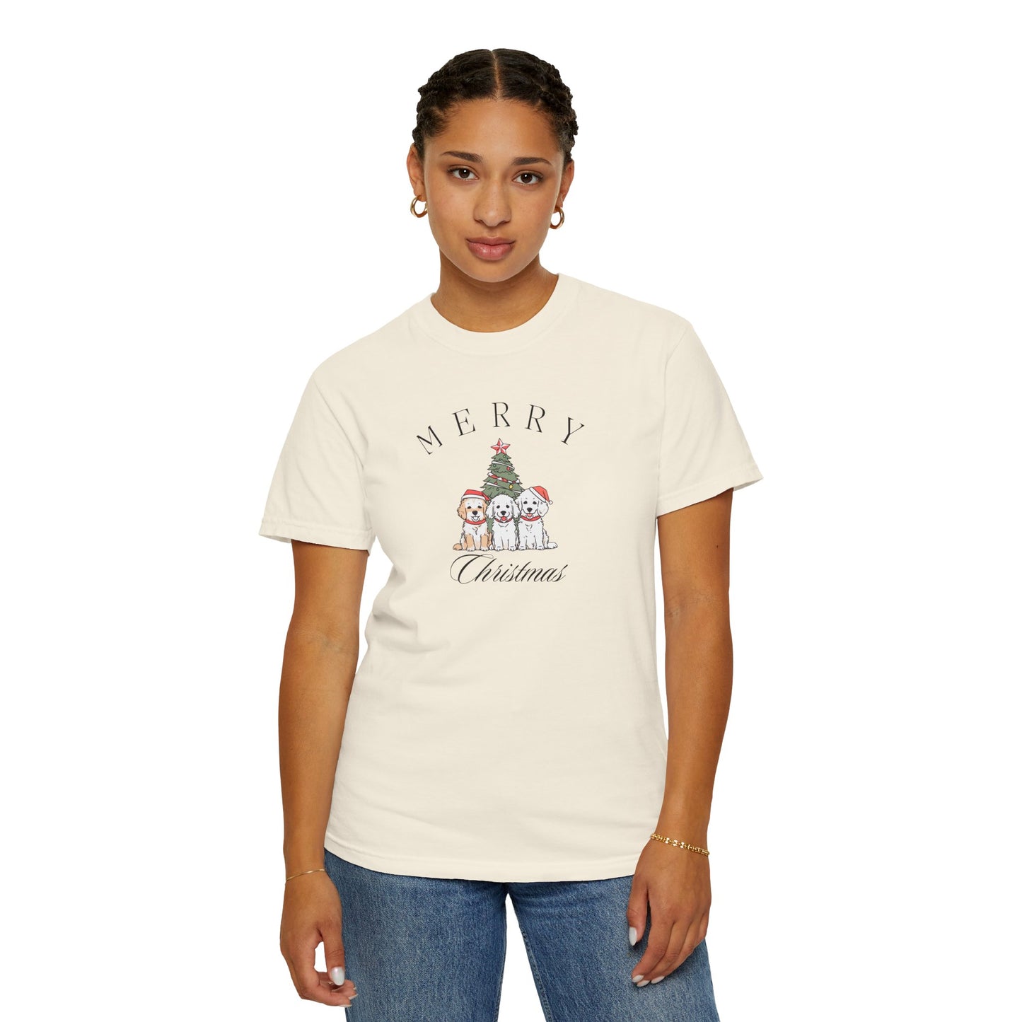 Merry Christmas Puppies Comfort Colors Tee