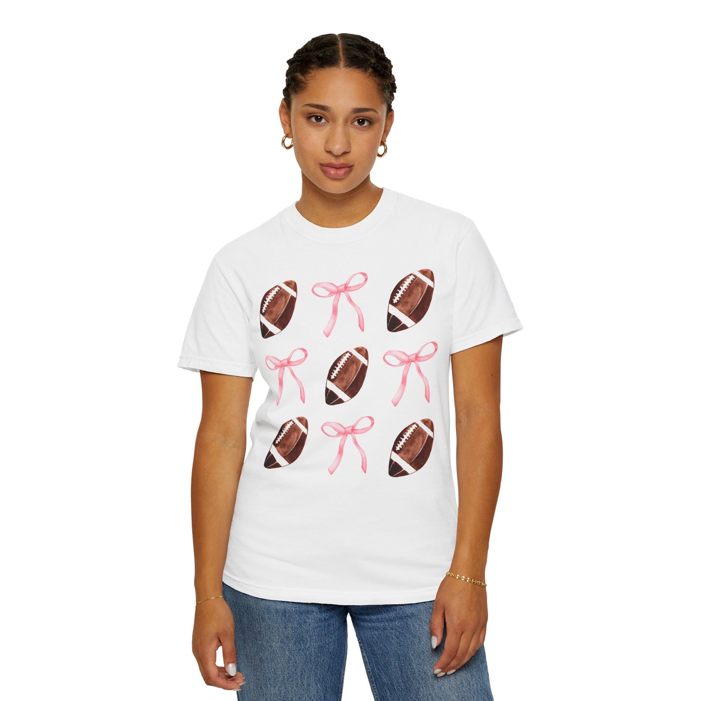 Football Bows Comfort Colors Tee