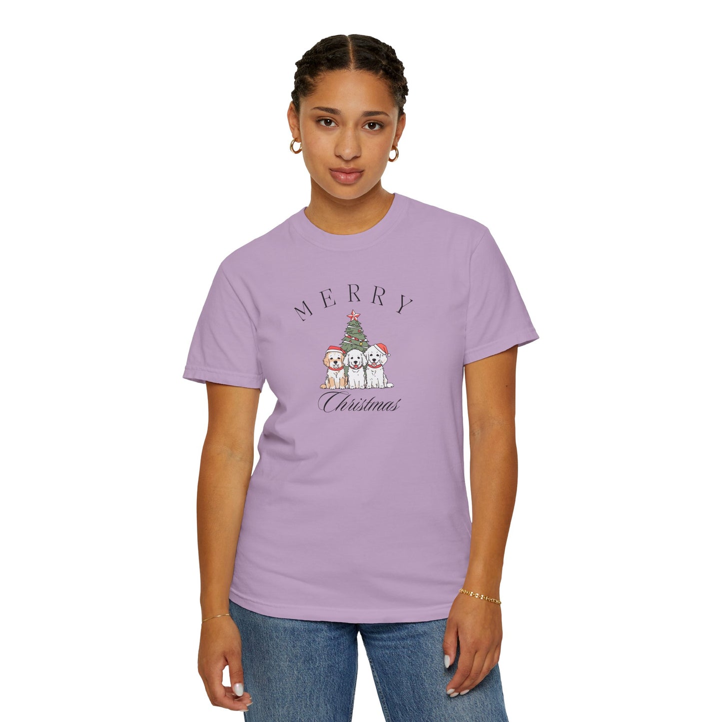 Merry Christmas Puppies Comfort Colors Tee