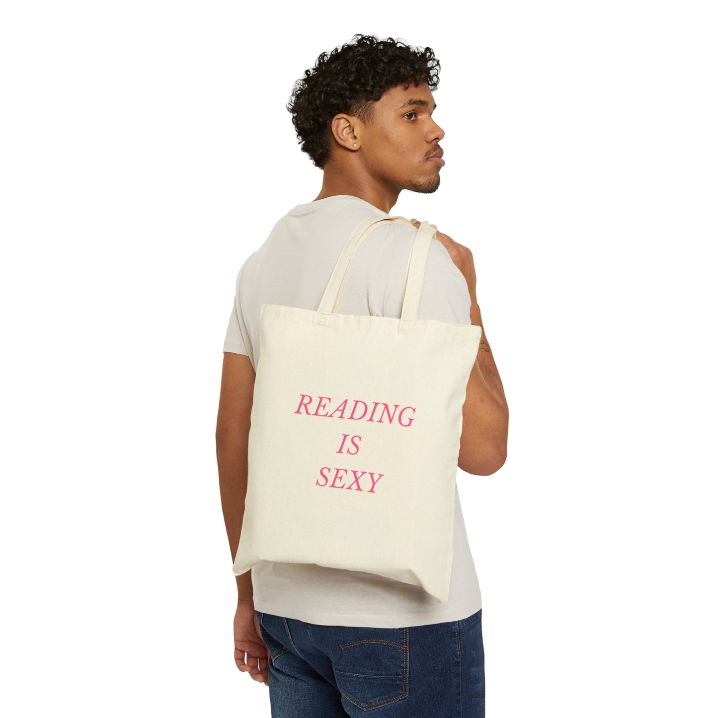READING IS SEXY Dark Pink Cotton Tote Bag