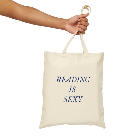 READING IS SEXY Dark Blue Cotton Tote Bag