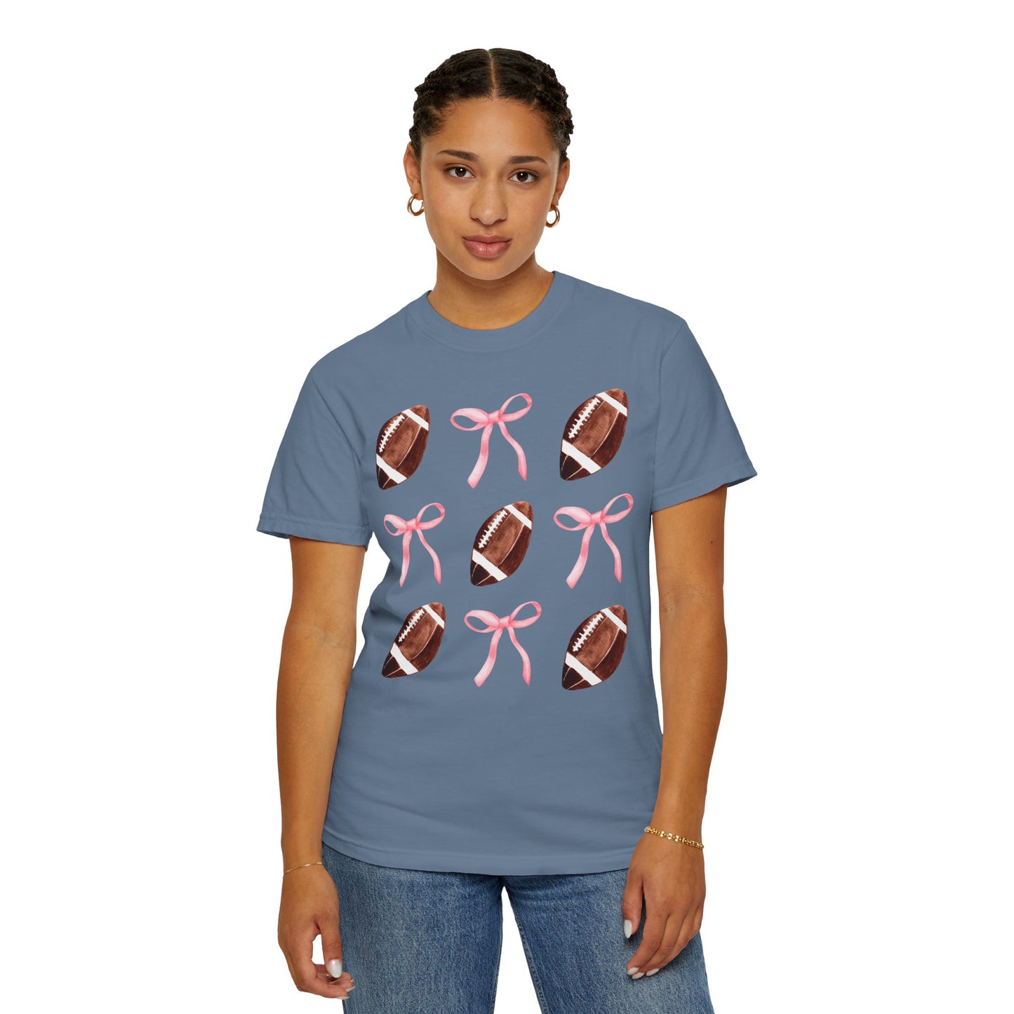 Football Bows Comfort Colors Tee