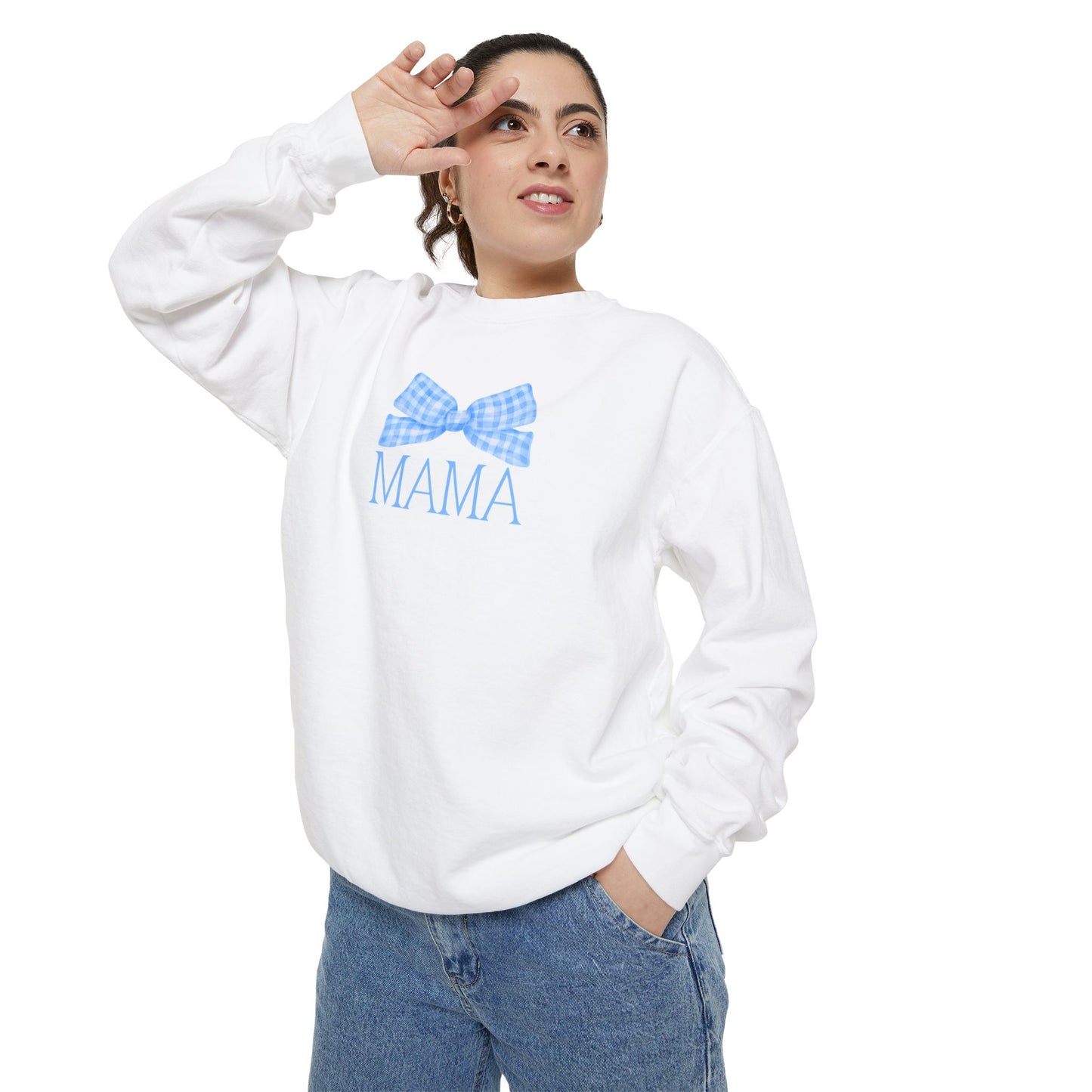 Mama Bow Blue Comfort Colors Sweatshirt