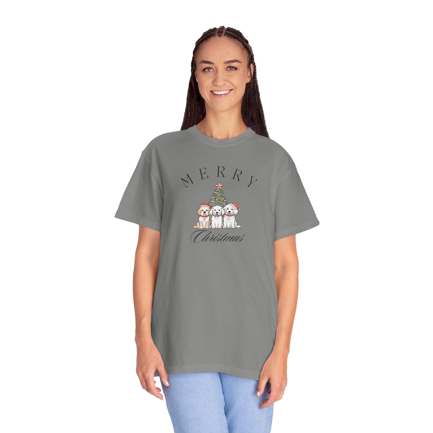 Merry Christmas Puppies Comfort Colors Tee