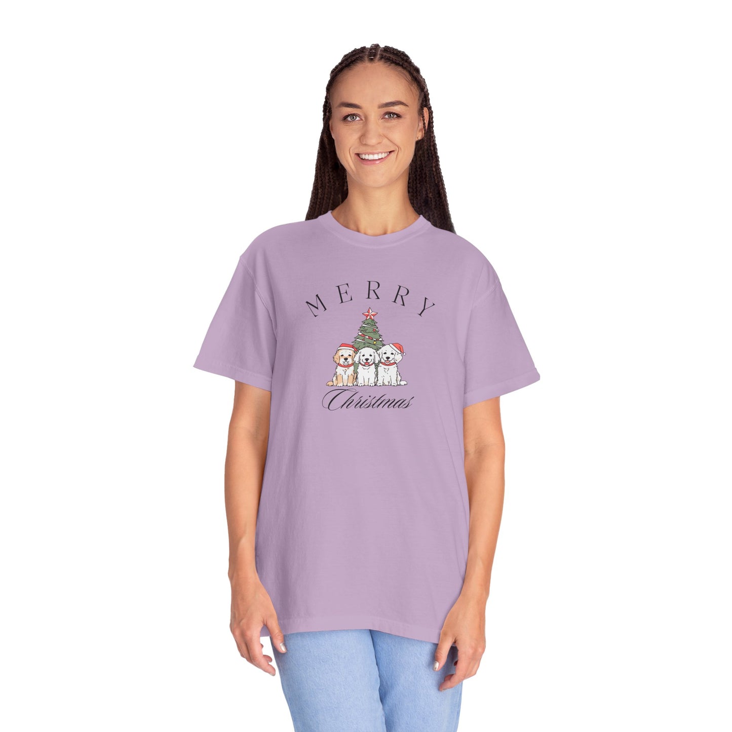 Merry Christmas Puppies Comfort Colors Tee