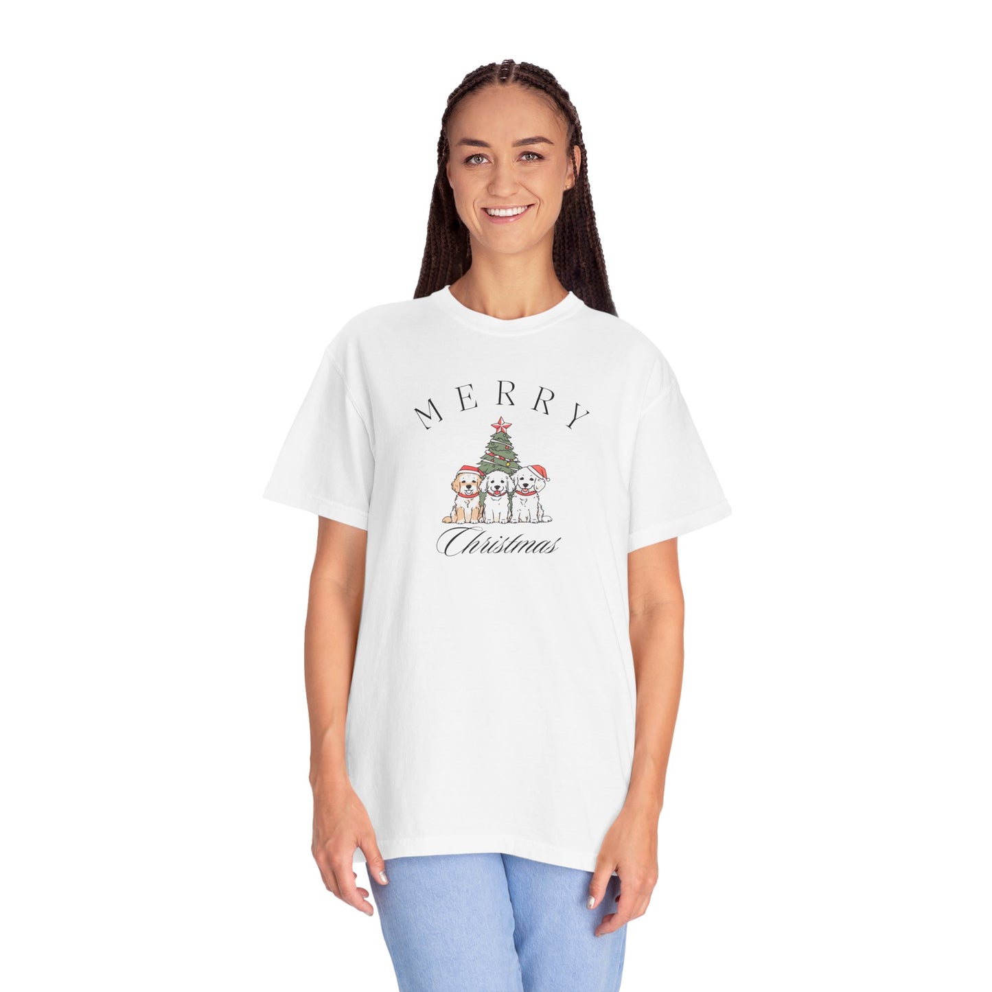 Merry Christmas Puppies Comfort Colors Tee