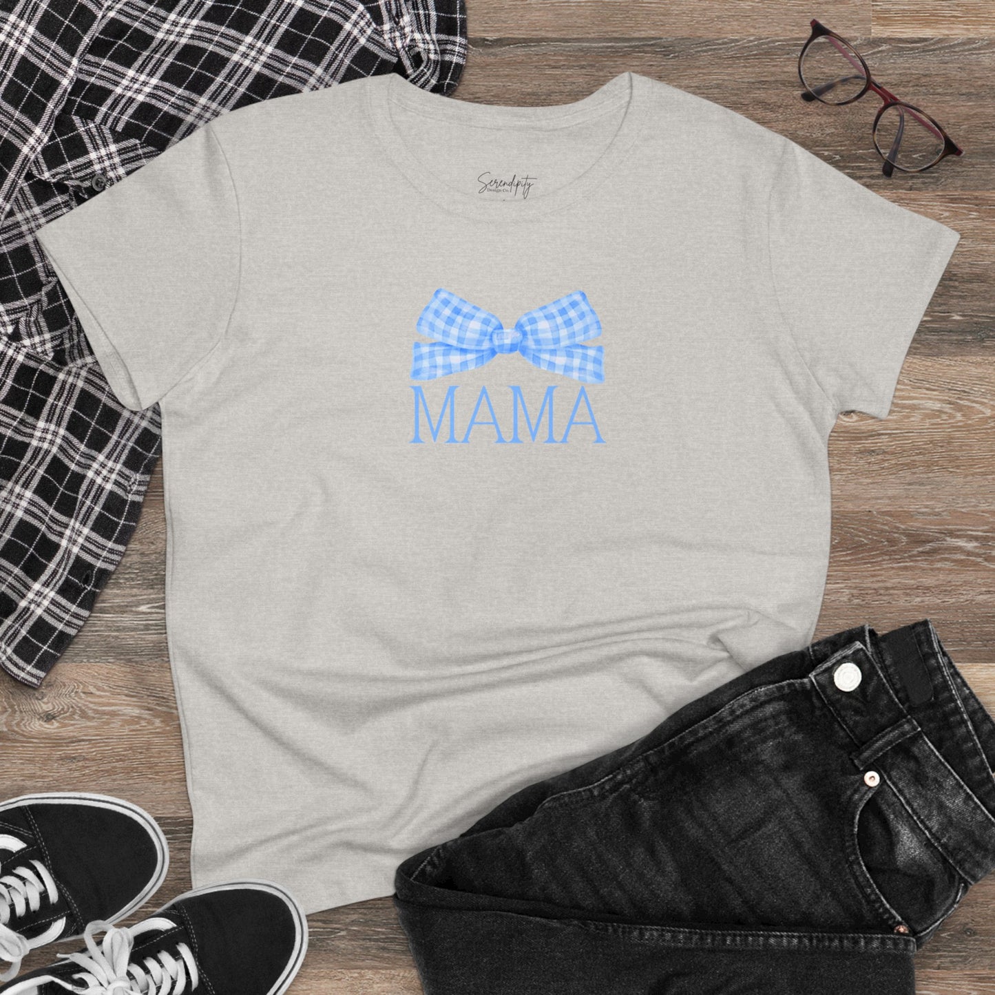 Mama Bow Blue Baby Tee