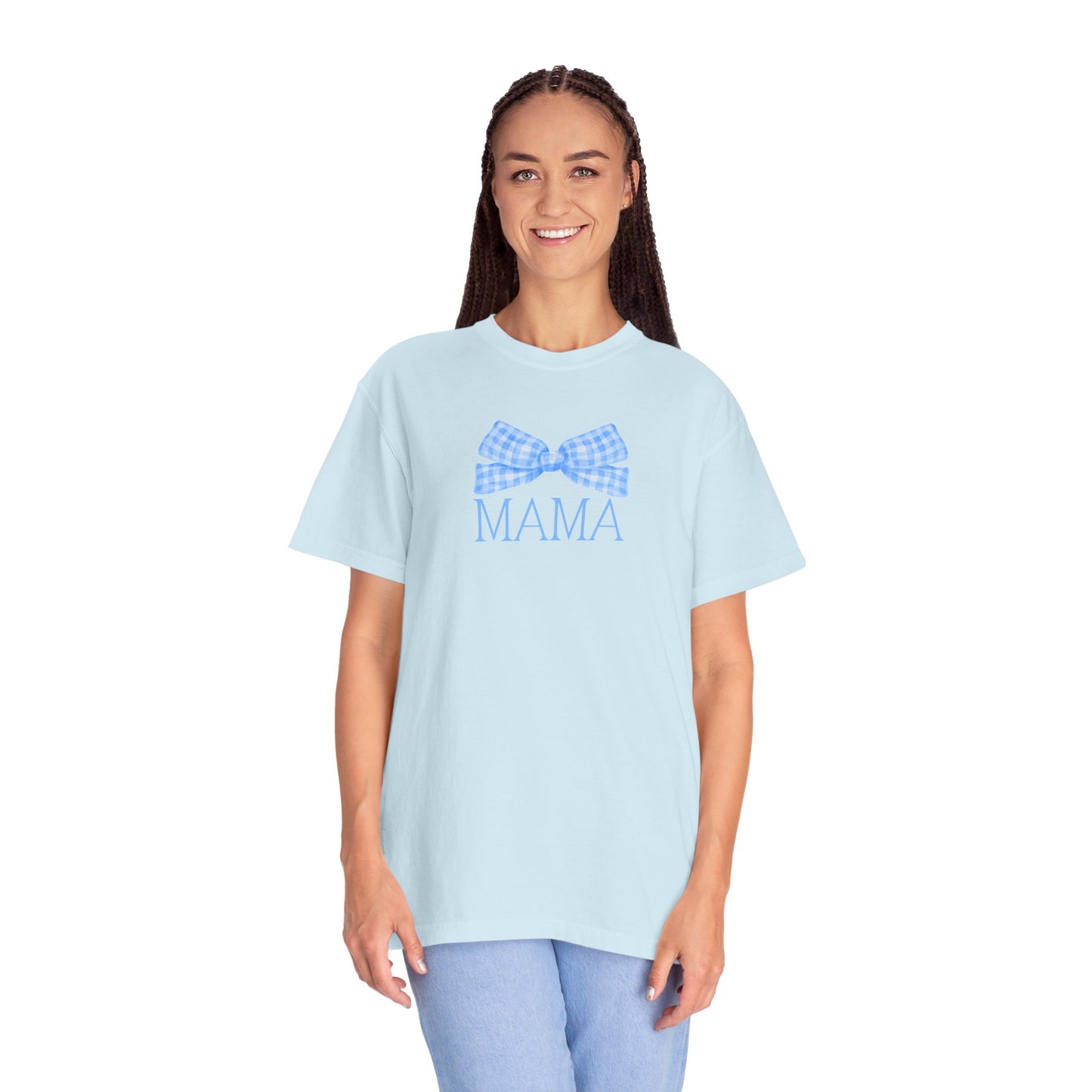 Mama Bow Blue Comfort Colors Tee