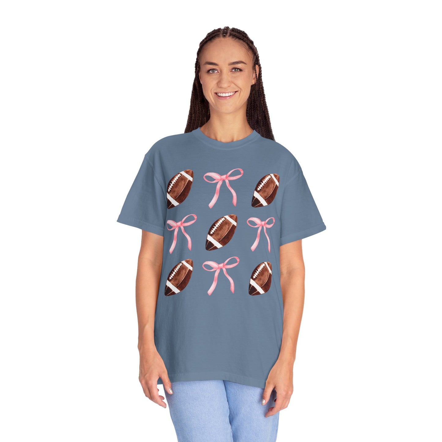 Football Bows Comfort Colors Tee