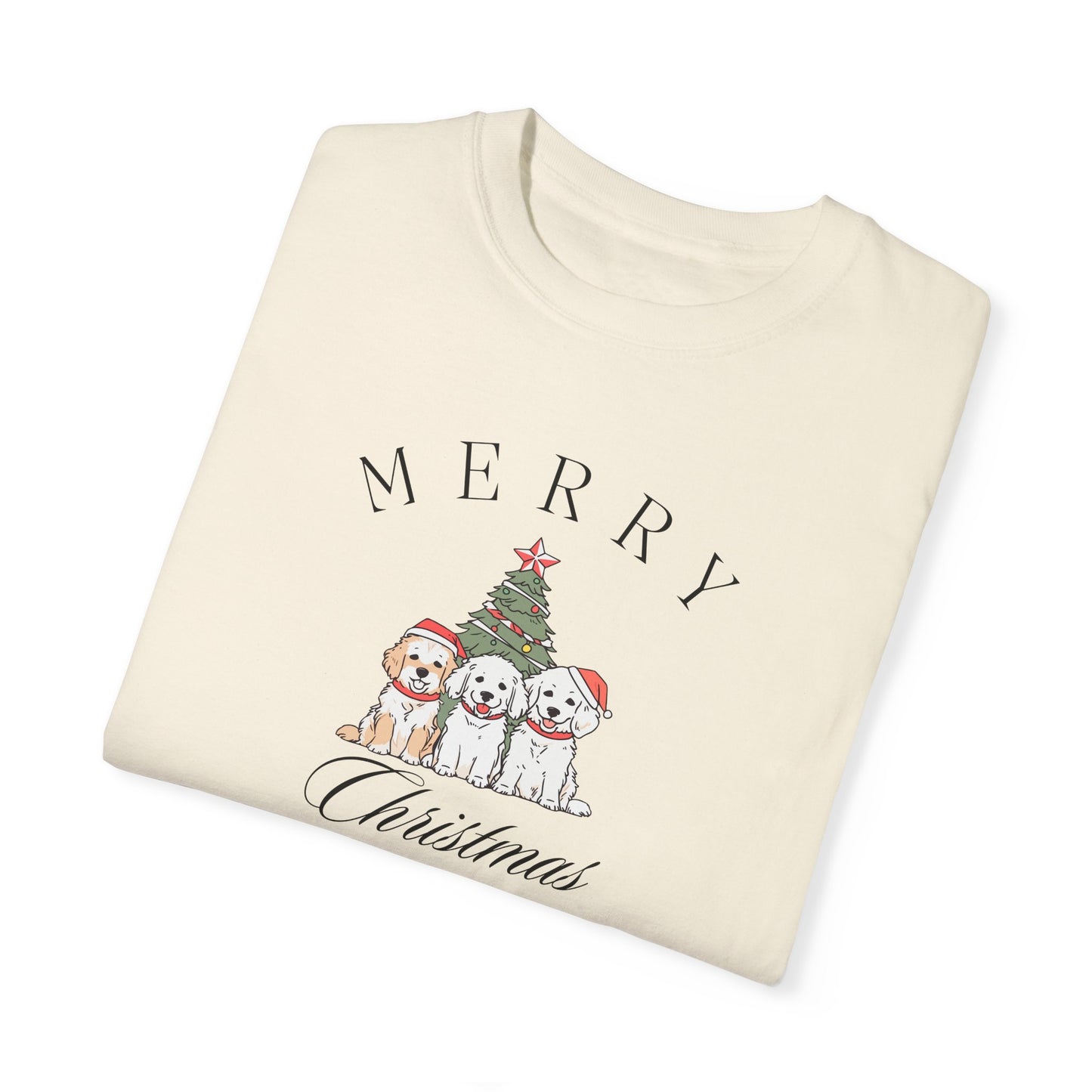 Merry Christmas Puppies Comfort Colors Tee