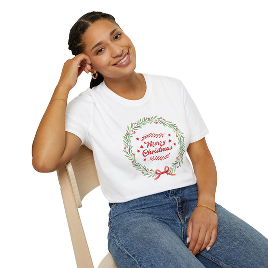 Merry Christmas Wreath Soft Style Tee